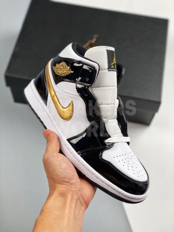 Nike Air Jordan 1 Mid SE Black Gold Patent Leather