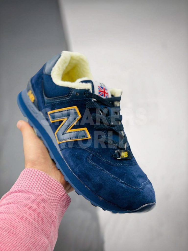 New Balance 574 Blue/Yellow зимние с мехом