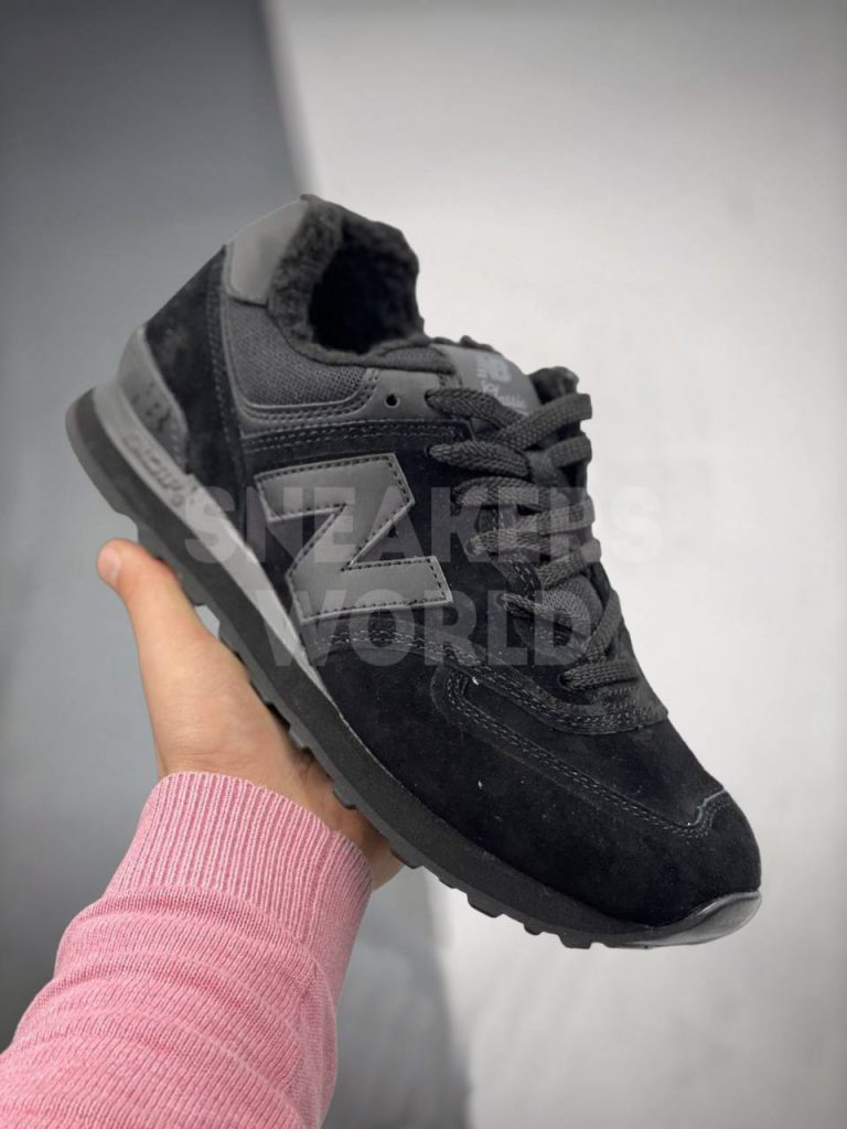 New Balance 574 Black зимние с мехом