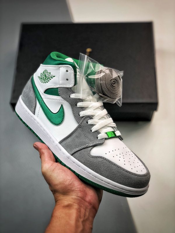 Кроссовки Nike Air Jordan 1 Mid White/Light Smoke Grey/Pine Green