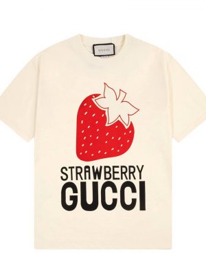 Футболка Gucci Strawberry бежевая