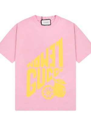 Gucci розовая футболка с принтом Lemon Gucci