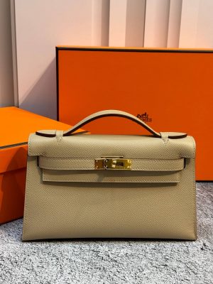 Сумка Hermes Mini Kelly Pochette 22cm Bag In Gray Epsom Leather GHW