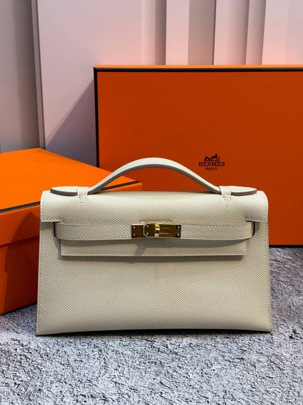 Сумка Hermes Mini Kelly Pochette 22cm Bag In Craie Epsom Leather PHW