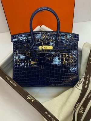 Hermes Birkin 30 Blue Marine Shiny Niloticus Crocodile