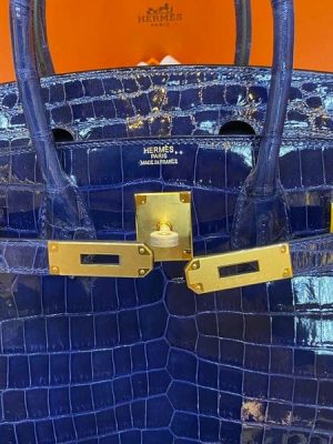 Hermes Birkin 30 Blue Marine Shiny Niloticus Crocodile