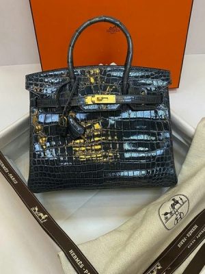 Hermes Birkin 30 Graphite Shiny Niloticus Crocodile