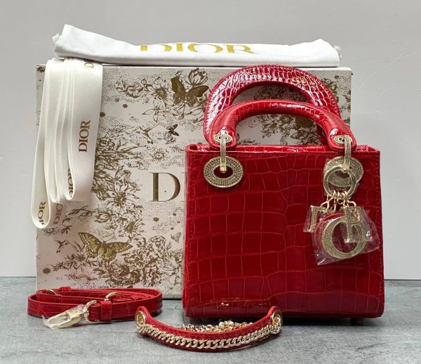 Сумка Lady Dior mini crocodile Red