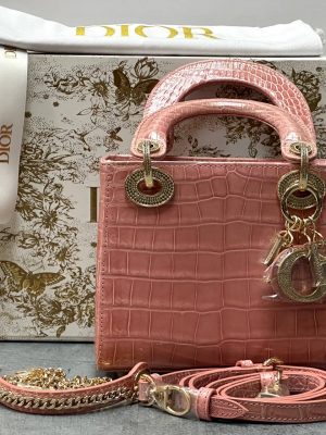Сумка Lady Dior mini crocodile pink