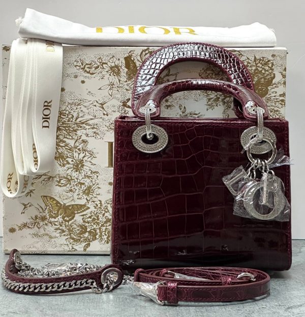 Сумка Lady Dior mini crocodile cherry