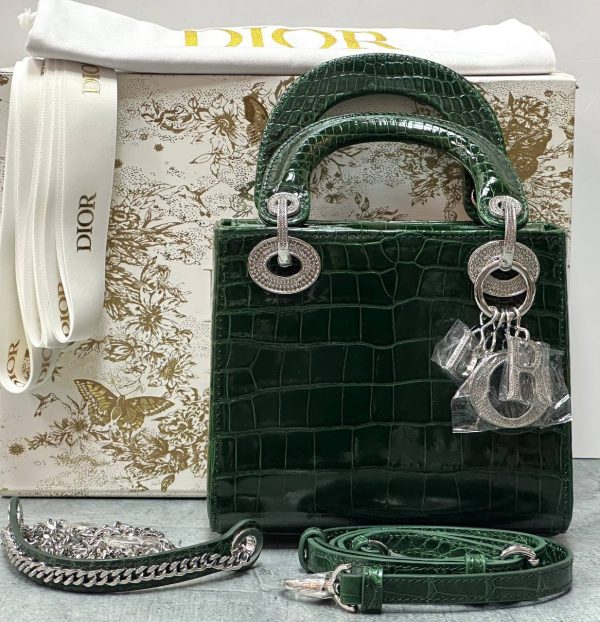 Сумка Lady Dior mini crocodile green