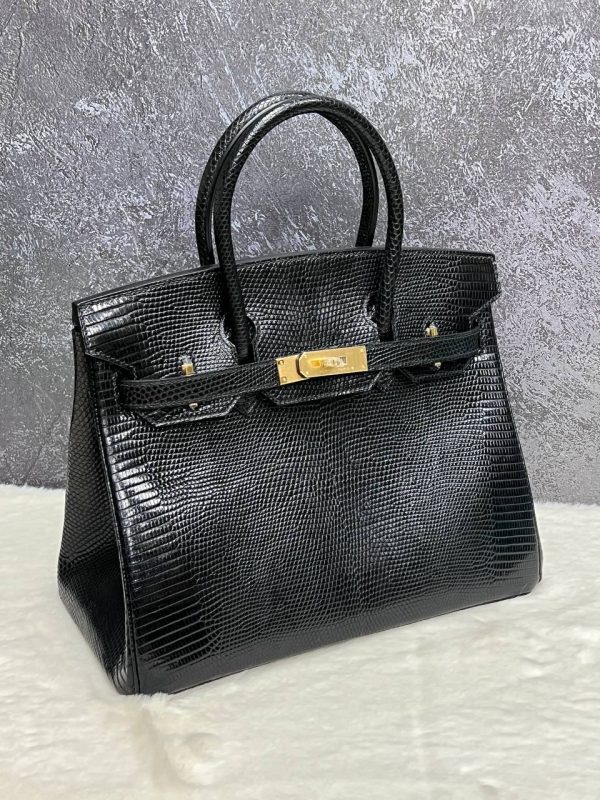 Hermes Birkin 30 Shiny Lizard Black