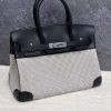 Hermes Birkin 30 Black Swift and Ecru Toile Quadrille