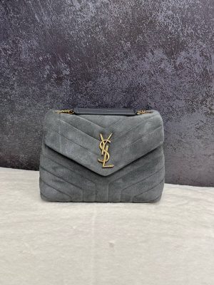 Saint Laurent Small Loulou Bag in "Y" Quilted-suede Grey