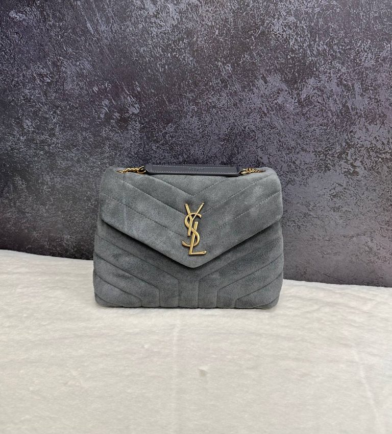 Yves Saint Laurent Saint Laurent Small Loulou Bag in "Y" Quilted-suede Grey