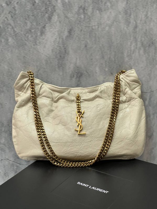 Бежевая сумка-хобо Saint Laurent Pac Pac YSL Ruched Hobo Beige