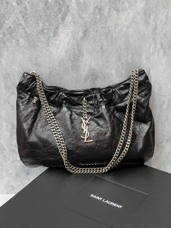 Черная сумка-хобо Saint Laurent Pac Pac YSL Ruched Hobo Black