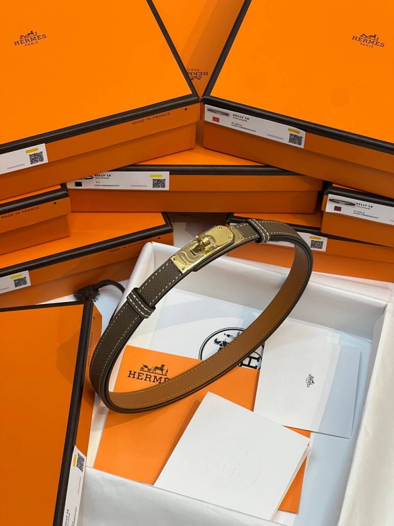 Hermes Ремень на пояс Kelly Кожа Epsom 18 Brown GHW