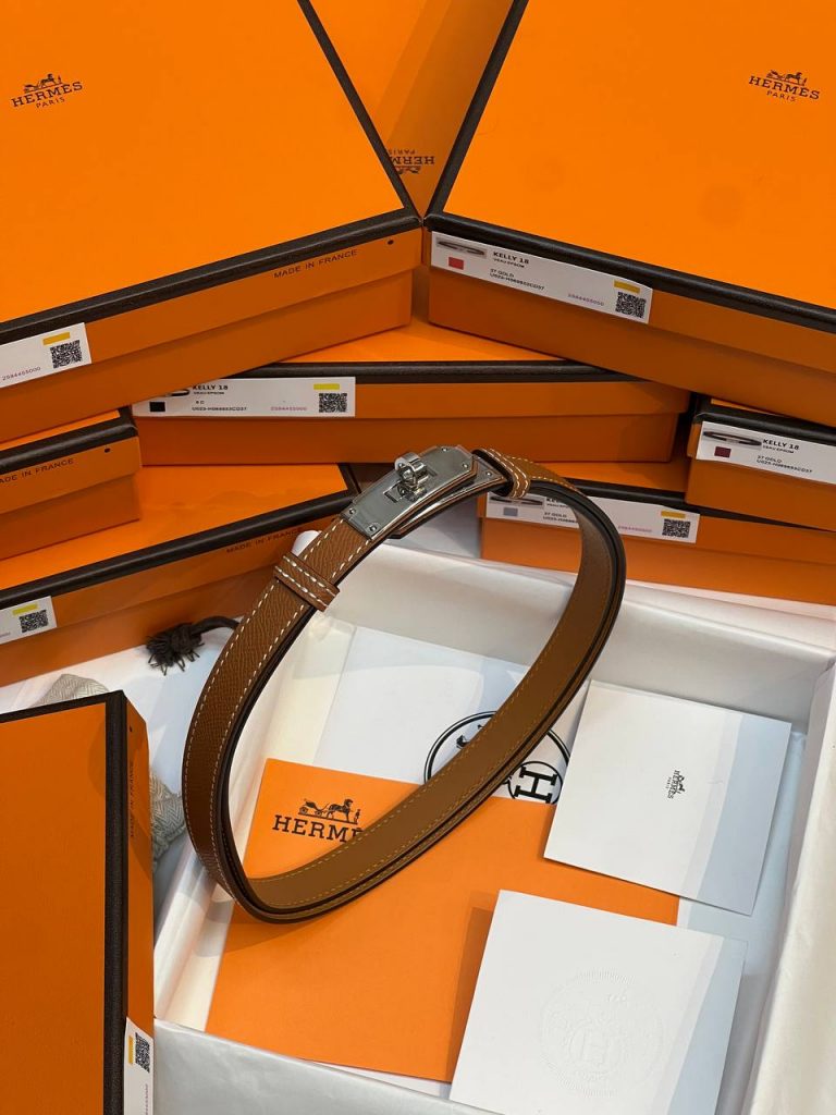 Hermes Ремень на пояс Kelly Кожа Epsom 18 Orange PHW