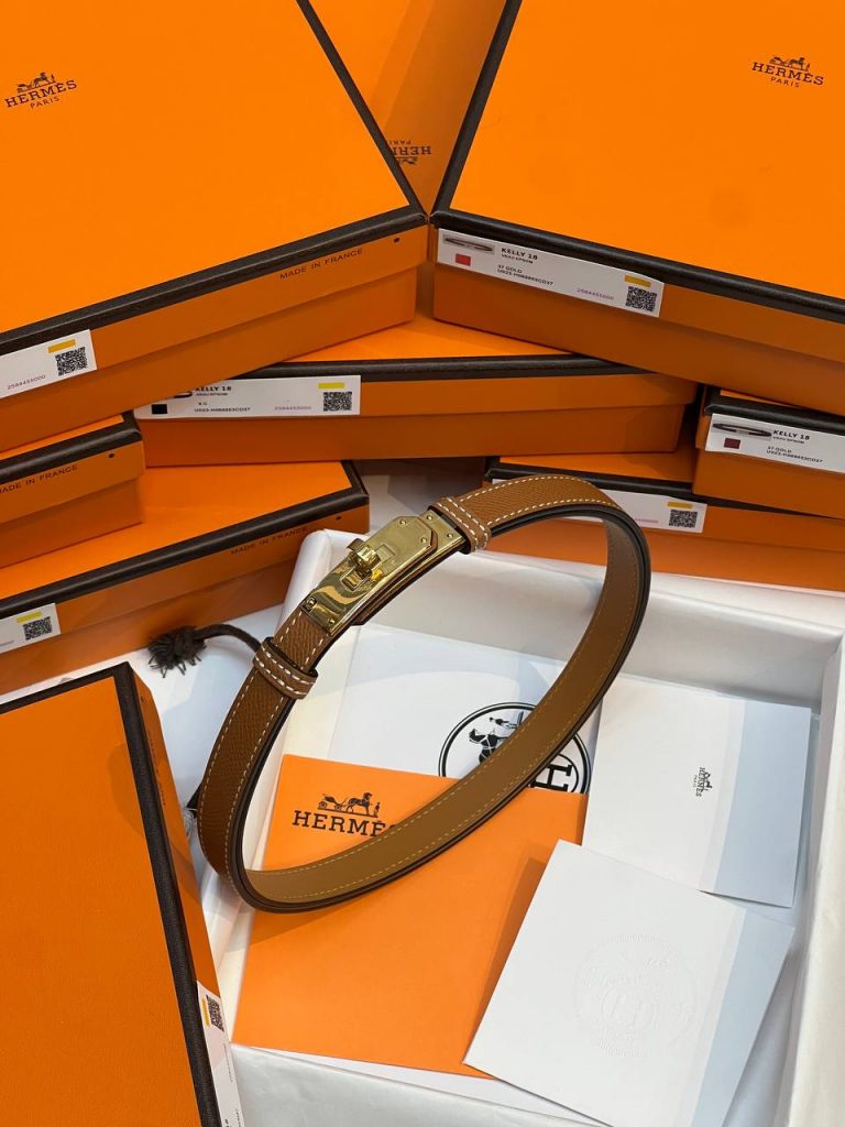 Hermes Ремень на пояс Kelly Кожа Epsom 18 Orange GHW