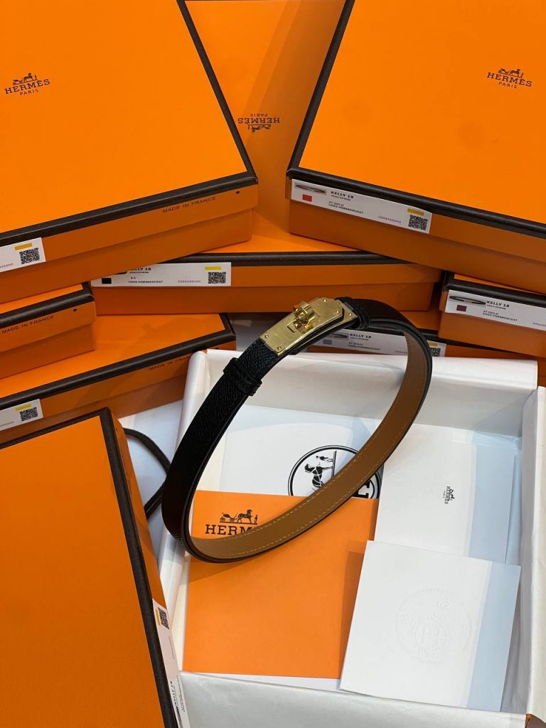 Hermes Ремень на пояс Kelly Кожа Epsom 18 Black GHW