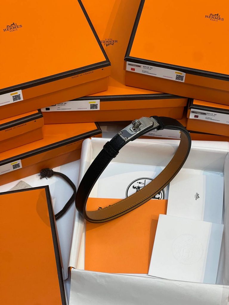 Hermes Ремень на пояс Kelly Кожа Epsom 18 Black PHW