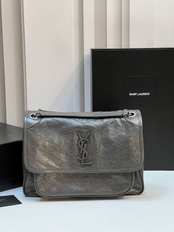 Сумка SAINT LAURENT YSL Niki MEDIUM В ВИНТАЖНОЙ КОЖЕ Grey