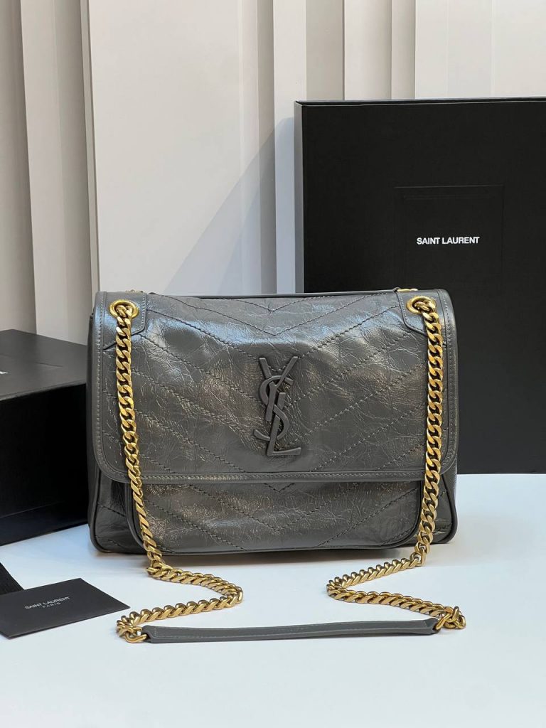 Yves Saint Laurent Сумка SAINT LAURENT YSL Niki MEDIUM В ВИНТАЖНОЙ КОЖЕ Grey Gold