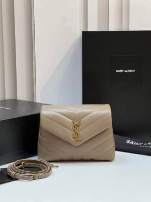 Saint Laurent YSL LOULOU SMALL IN QUILTED LEATHER GREYISH BROWN