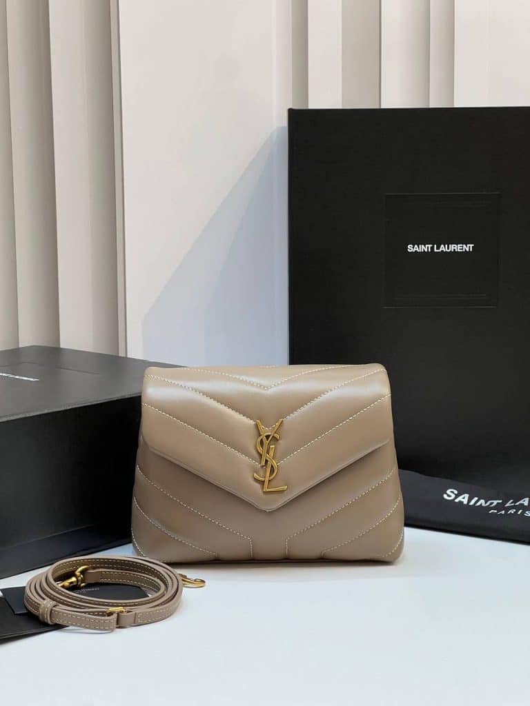 Yves Saint Laurent Saint Laurent YSL LOULOU SMALL IN QUILTED LEATHER GREYISH BROWN