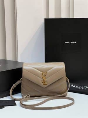 Saint Laurent YSL LOULOU SMALL IN QUILTED LEATHER GREYISH BROWN