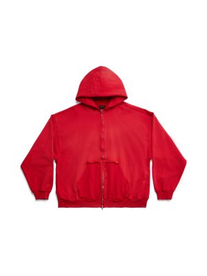Худи Balenciaga Tape Type Ripped Pocket Zip-Up Hoodie Large Fit Red