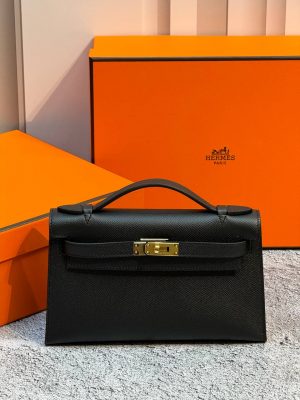 Сумка Hermes Mini Kelly Pochette 22cm Bag In Black Epsom Leather GHW