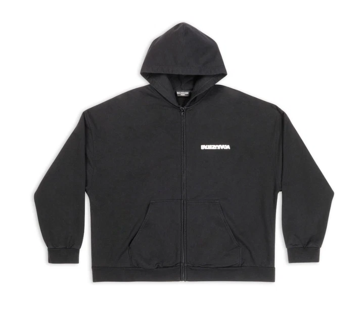 Худи Balenciaga Turn Wide Fit Zip-Up Hoodie Black