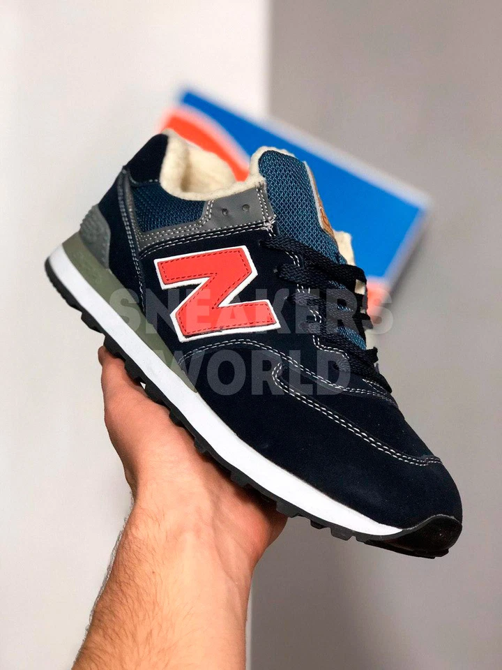 New Balance 574 темно-синие зимние с мехом